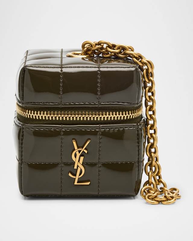 Mini YSL Cube Box Wristlet in Patent Fabric